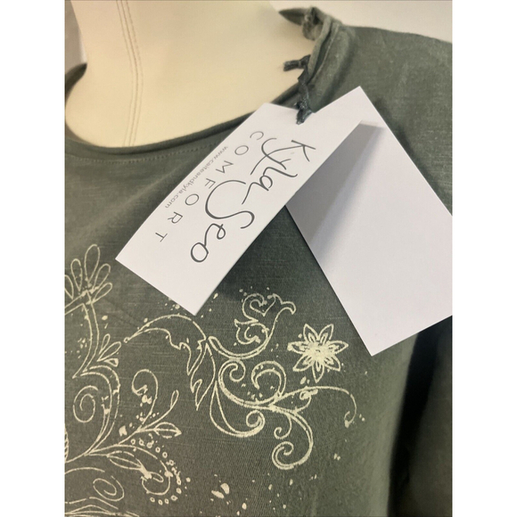 Women’s  Embroidered Blouse Green Distressed Kyla Seo comfort - Picture 5 of 12